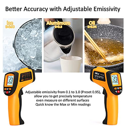 Laser Infrared Thermometer Gun - High Heat, Settable Temp Alarm, IR Temperature Reader -58F to 1742F, Industrial Surface Use - color: -58°F~1742°F