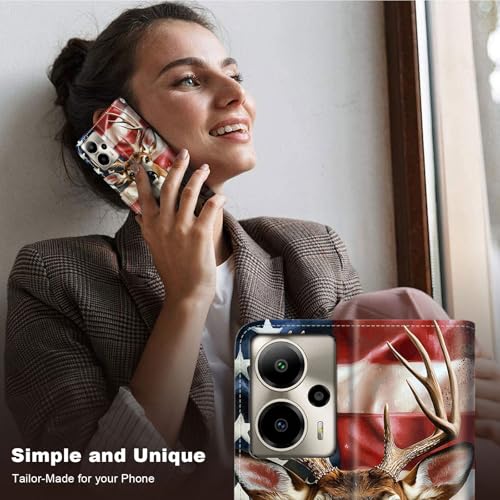for Cricket Outlast 5G 2024 Wallet case with RFID Blocking Credit Card Holder Kickstand, Folio Flip PU Leather Shockproof Protective Cover for AT&T Motivate Pro 5G, Flag Deer - color: Flag Deer