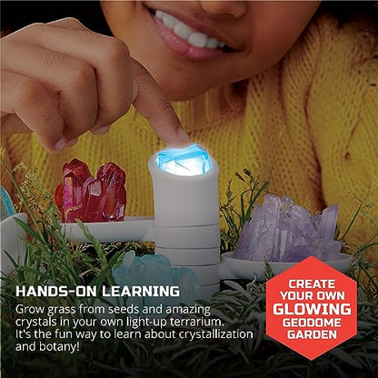 Discovery™ DIY Light-Up LED Terrarium - Plants & Crystals Geodome Grow Kit, 3 Colorful Crystal Formations, Rye Grass, Education STEM Activity Set, Indoor Science Experiment, Chemistry Gift
