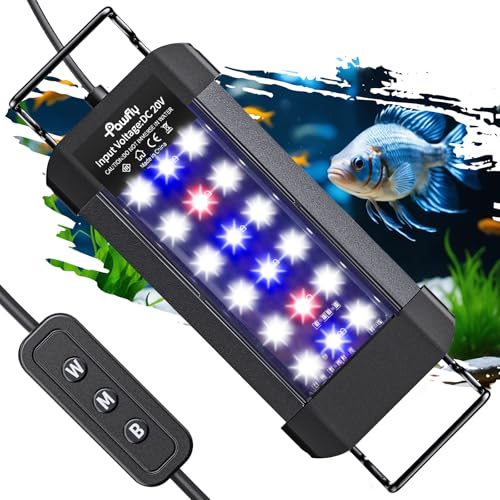 Pawfly 6 W Aquarium LED Light for 6" to 10" Fish Tanks Extendable Fish Tank Light with Full Spectrum Brilliant White Blue Red Lights with Daytime & Night Modes and Adjustable Brightness - color: Basic, size: 6"-10"