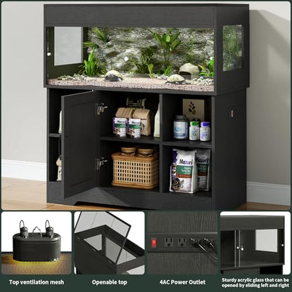 Herture 40 Gallon Reptile Terrarium Tank with Cabinet,Reptile Enclosure - color: Black, size: 40 Gallon