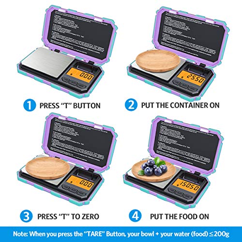 (Upgradaed) AMIR Digital Mini Scale, 200g /0.01g Pocket Scale, 50g Calibration Weight, Electronic Smart Scale, 6 Units, LCD Backlit Display, Tare, Auto Off, Stainless Steel (Battery Included) - color: Mint Green