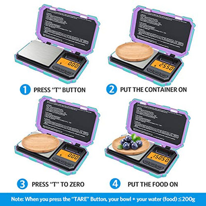 (Upgradaed) AMIR Digital Mini Scale, 200g /0.01g Pocket Scale, 50g Calibration Weight, Electronic Smart Scale, 6 Units, LCD Backlit Display, Tare, Auto Off, Stainless Steel (Battery Included) - color: Mint Green