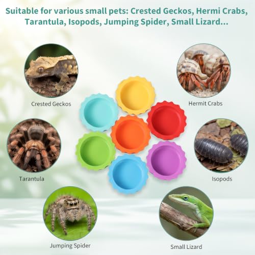 Crested Gecko Food Dish 7PCS, Silicone Reptile Feeding Dish Water Bowl Small Gecko Feeding Cups Reptile Tank Accessories for Hermit Crab Tarantula Isopods Snails and Lizard 7 Colors