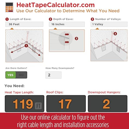 RADIANT SOLUTIONS HeatTapePro - Intelligent Commercial Grade Self-Regulating Heat Cable with GlowCap™ - 10 YR warranty - Ice Dam & Pipe Freeze Protection - 125 ft cable + 10 Ft Cord, 120V, 6 watts/Ft - style: Heat Tape Pro (125 FT)