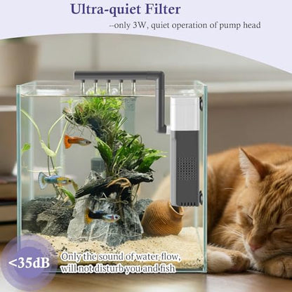 3W Mini Fish Tank Filter, 48GPH Quiet Aquarium Internal Filter 3-in-1 Submersible Fish Tank Filter Pump for 1-6Gal Betta/Fry/Shrimp Tanks - style: 3W(1-6gal)