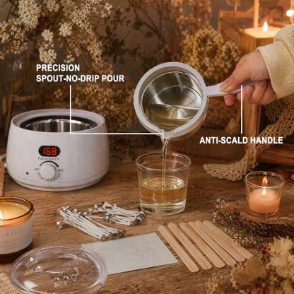 Electric Candle Wax Melter, Wax Warmer for Hair Removal with Detachable Stainless Steel Pot and Digital Temperature Control, Wax Heater for DIY Candle Making, Soap Making, Wax Crafts, Easy Cleaning - color: White