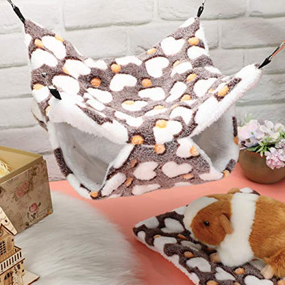 Boao 2 Pcs Guineas Pig Rat Hammock Guinea Pig Hamster Ferret Hanging Hammock Guinea Pigs Accessories for Small Animals Chinchilla Parrot Sugar Glider Ferret Squirrel(Purple, Coffee,Heart Pattern) - color: Purple, Coffee