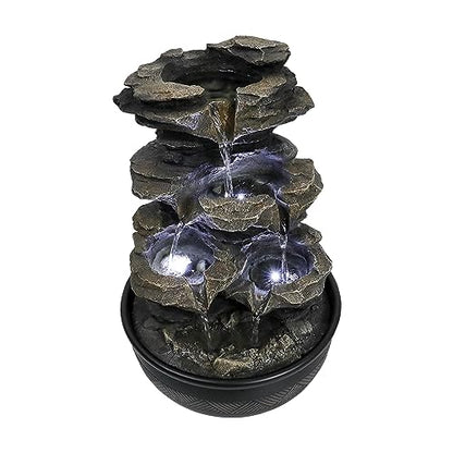 15.7" High Rock Cascading Tabletop Fountain, Zen Meditation Indoor Waterfall Feature with LED Light for Home Office Bedroom Relaxation - color: 15.7"