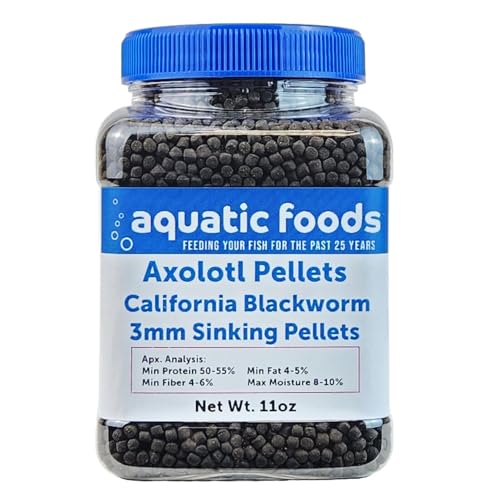 Axolotl Blackworm Pellets. 3mm-1/8 Sinking California Blackworm Medium Pellets for Medium/Large Axolotl, Frogs, Shrimp, Salamanders, Newts, Snails…11oz Jar - size: 11 Ounce (Pack of 1)