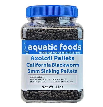 Axolotl Blackworm Pellets. 3mm-1/8 Sinking California Blackworm Medium Pellets for Medium/Large Axolotl, Frogs, Shrimp, Salamanders, Newts, Snails…11oz Jar - size: 11 Ounce (Pack of 1)