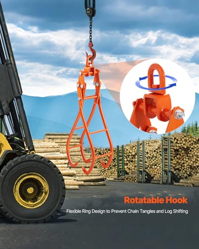 VEVOR Timber Claw Hook, 28 inch 4 Claw Log Grapple Logging Tongs, Swivel Steel Log Lifting Tongs 31" Max Opening, Eagle Claws with 2205LBS/1000kg Loading Capacity for Tractors, ATVs, Trucks, Forklifts - style: 28in-Swivel