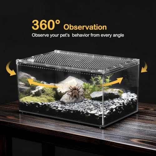 Reptile PC Tank,Escape Proof Magnetic Lid Tarantula Enclosure Large | Easy Clean Seamless Base Hermit Crab Habitat,Stackable Isopod Terrarium,Cross Ventilation Spider Starter Cage,Frog Container - size: L(11.8x7.8x5.9 IN)