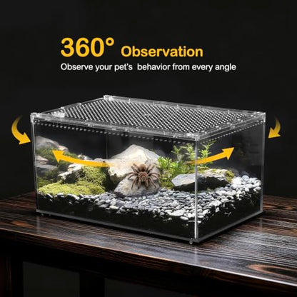 Reptile PC Tank,Escape Proof Magnetic Lid Tarantula Enclosure Large | Easy Clean Seamless Base Hermit Crab Habitat,Stackable Isopod Terrarium,Cross Ventilation Spider Starter Cage,Frog Container - size: L(11.8x7.8x5.9 IN)