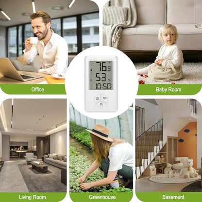 Urageuxy Digital Hygrometer Indoor Thermometer with Min Max Records, Humidity Gauge with Clock for Room, Home, Bedroom, Office, Greenhouse, Cellar - style: 5s Backlight