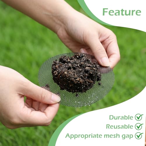 150Pcs Drainage Mesh, Black Plant Mesh, Flower Pot Hole Mesh Pad | 2 3 4 Inch Plastic Round Drainage Mesh Screen Cover, Assorted Sizes, Bonsai Bottom Grid Mat, Indoor Outdoor Gardening Plants