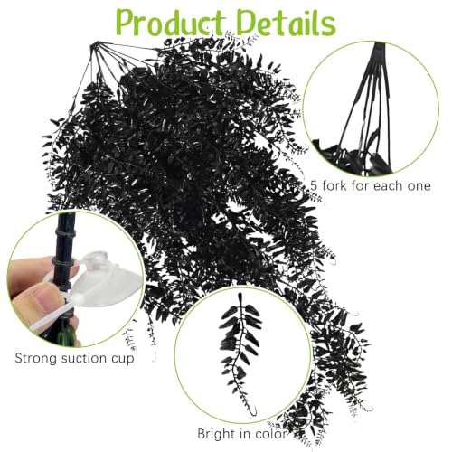 Hamiledyi Reptile Plants Hanging Terrarium Plants 2 Pack Fake Artificial Leaves with Suction Cup for Snake, Lizard, Chameleon (Black) - color: 2 Pcs Black Reptile Plants