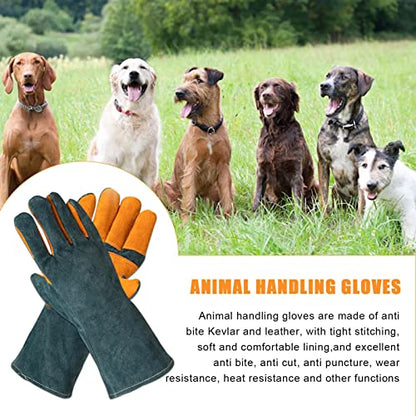 Animal Handling Gloves - Protective Pet Grooming Mitts, Scratch Resistant | Cat Safety Gear | Reptile Handling Glove Leather, Puncture Proof Dog Training Gloves for Veterinary Use Wildlife Care - color: A