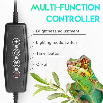 Dimmable LED Reptile UVB Lamp, 8000 Hours UVB Duration for Much Longer Lifespan, Adjustable 4/8/12-Hour Cycles, Suitable for Tortoise and Gecko, 4W, S Size - size: 5INCH