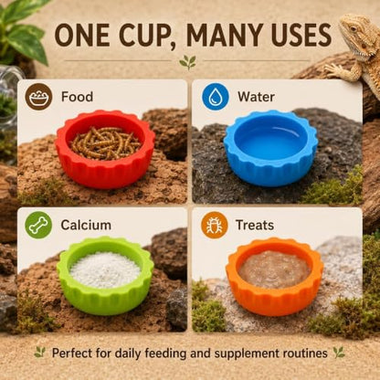 Meow&Woof Reusable Silicone Reptile Feeding Cups – Bearded Dragon Water Bowl & Crested Gecko Food Dish, Habitat Tank Starter Kit Accessories for Turtle, Snake, Hermit Crab- 6 Pcs - color: 6pcs