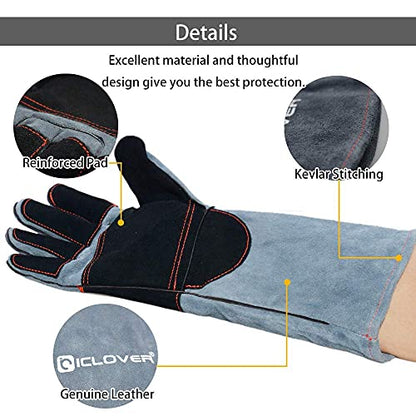 IC ICLOVER 47 Inch Snake Tongs+Animal Handling Gloves, Heavy Duty Standard Reptile Snake Tongs Grabber Catcher, Snake Bite Proof Gloves Kevlar Reinforced Leather Padding Palm&fingers, Anti Bite-16inch