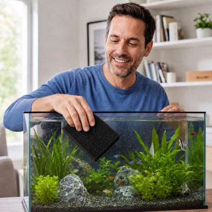 24 Pack Cleaning Pad Fish Tank Maintenance Tool 4 x 6 Inches Double Side Pad Aquarium Cleaning Sponge for Glass Acrylic Turtle Fish Tank Supplies (Black)
