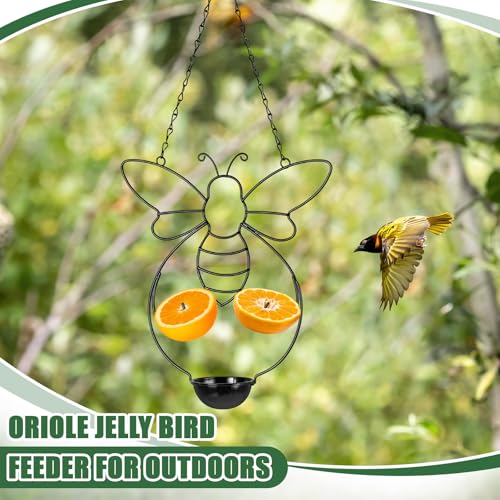 Hushee 2 Pcs Oriole Feeder for Outdoors Grape Jelly and Oranges Fruit Metal Bird Feeder Outdoor Garden Hanging Drinking Container Hummingbird Jelly for Outdoor Hanging Garden Patio(Bee Shaped) - style: Bee Shaped