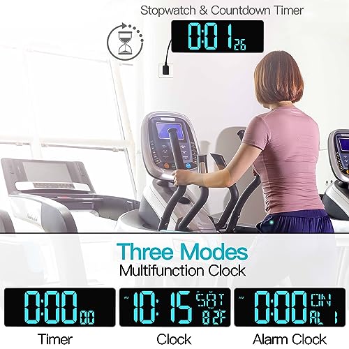 XREXS 17.2 Inch Large Digital Wall Clock with Remote Control | LED Large Display Count Up & Down Timer, Adjustable Brightness Alarm Clock with Day/Date/Temperature for Home, Gym, Classroom - color: Ice Blue