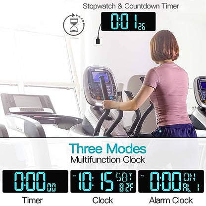XREXS 17.2 Inch Large Digital Wall Clock with Remote Control | LED Large Display Count Up & Down Timer, Adjustable Brightness Alarm Clock with Day/Date/Temperature for Home, Gym, Classroom - color: Ice Blue