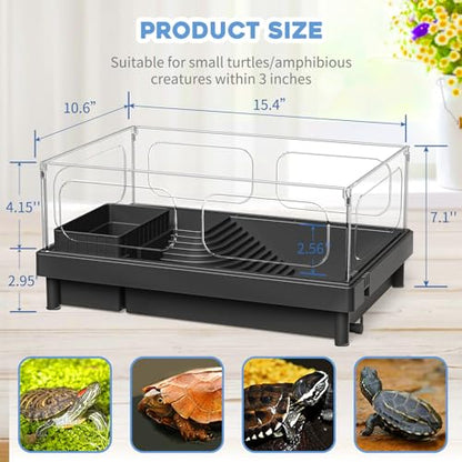 MoonOrange Small Turtle Tank, Aquarium, Acrylic Terrarium with Basking Platform, Bottom Drainage, Multi-Function Areas for Turtles, Crabs, Crayfish, Reptiles.(Black) - color: Black