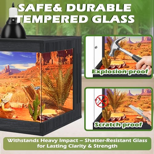 Royxen Bearded Dragon Tank, 34 Gallons Tempered Glass Reptile Terrarium with Metal Mesh Top, 3-Side Clear Anti-Scratch Glass Lizard Tank for Reptile Habitat (Black, 32" Length) - color: Black, size: 34Gal,32x16x16inch