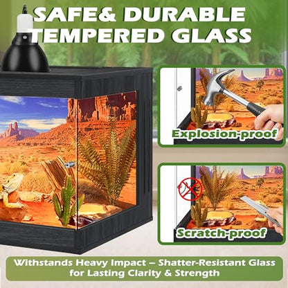 Royxen Bearded Dragon Tank, 30 Gallons Tempered Glass Reptile Terrarium with Metal Mesh Top, 3-Side Clear Anti-Scratch Glass Lizard Tank for Reptile Habitat (Black, 24" Length) - color: Black, size: 30Gal,24x16x16inch