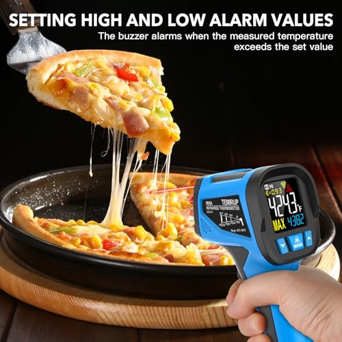 Infrared Thermometer Temperature Gun - TEMIRUP Non-Contact Digital Laser Thermometer Temp Gun with Thermocouple Probe for Industrial, Cooking, Griddle, Engine, HVAC, Adjustable Emissivity,-40℉~1202℉ - color: Blue, size: R06A -40℉~1202℉(-40℃~650℃)