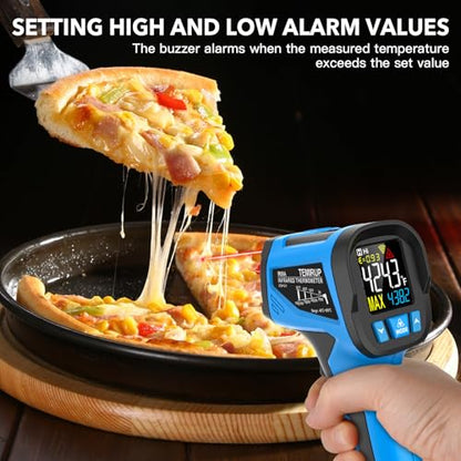 Infrared Thermometer Temperature Gun - TEMIRUP Non-Contact Digital Laser Thermometer Temp Gun with Thermocouple Probe for Industrial, Cooking, Griddle, Engine, HVAC, Adjustable Emissivity,-40℉~1202℉ - color: Blue, size: R06A -40℉~1202℉(-40℃~650℃)