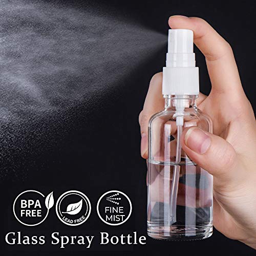 2oz Clear Glass Spray Bottles for Essential Oils, Set of 3 | Small, Plastic Sprayer - color: White Clear