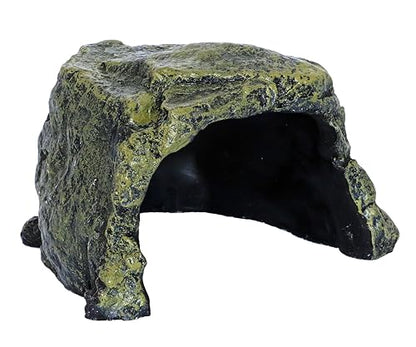 Rock Hide Cave for Reptiles, Amphibians Rock Den - Terrarium & Aquarium Decor, Great for Bearded Dragons,Lizards,Snakes,Turtles,Geckos,Frogs,Small Animals - Large Size - style: Medium Size ( Green )