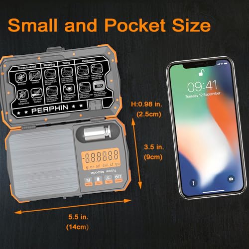 Pocket Scale, Dual Powered, Precision Gram Scale with Zipper Case | Digital Small Coin Scale, Large Backlight Display, 200g x 0.01g, 6 Weighing Units,Cal Weight, USB Cable Included - color: Orange