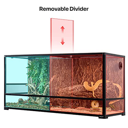 REPTIZOO 88 Gallon Large Reptile Terrarium 48" x 18" x 24" Knock-Down Glass Reptile Tank with Double Hinge Door & Screen Ventilation, Supporting Used as 2 Separate Habitats Easy Assembly - size: 48" x 18" x 24"