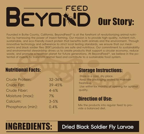 BeyondFeed™ Premium Dried Black Soldier Fly Larvae - High Calcium Supplement for Stronger Eggshells & Molting Recovery - Whole, Large Grubs (Superior to Mealworms) for Chickens, Ducks & Reptiles - size: 2.2 Pound (Pack of 1)