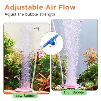 hygger Aquarium Air Stone, 4.1 Inch Nano Air Stone Makes Super Tiny Bubbles, Ultra Quiet Dissolved Oxygen Diffuser Small Airstone with Stainless Steel Base for Aquarium, Fish Tank & Hydroponic, Round - size: 4.1 Inch