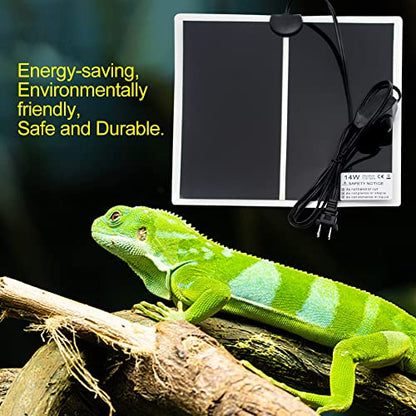 Reptile Heating Pad Under Tank Heater 7W/14W Waterproof Heat Mat | with Temperature Adjustment for Snake Gecko Leopard Gecko Turtle Tortoise Bearded Dragon Lizard Frog Terrarium Vivarium (14W) - size: 14W