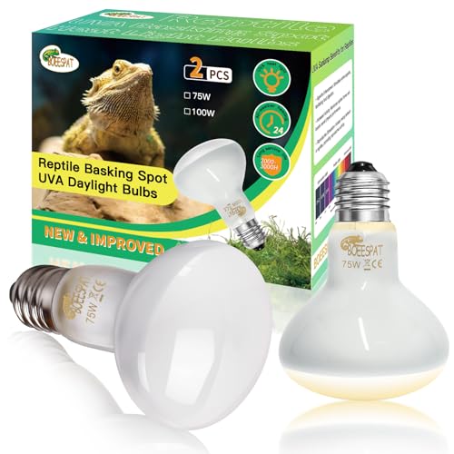 Pack of 2 Reptile Basking Light Bulbs - Incandescent 75W Simulated Sunlight UVA Heat Bulbs for Bearded Dragons, Geckos, Iguanas, Lizards, Amphibians & Small Pets - color: Uva Bulbs (2pcs), size: 75W