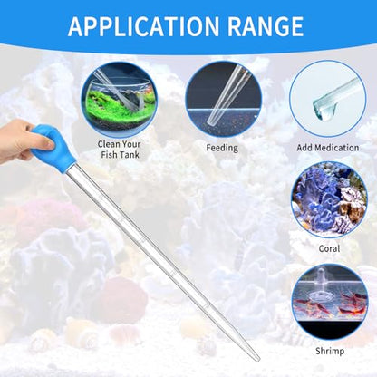 1 Piece Aquarium Coral Feeder with 1 Piece Stainless Steel Feeding Long Tweezers Syringe Spot Coral Feeder Reptile Feeding Tools for Aquatic Plant Reef Anemones Lionfish (Blue, Silvery) - size: 17.7 in Coral Feeder+15 in Tweezers