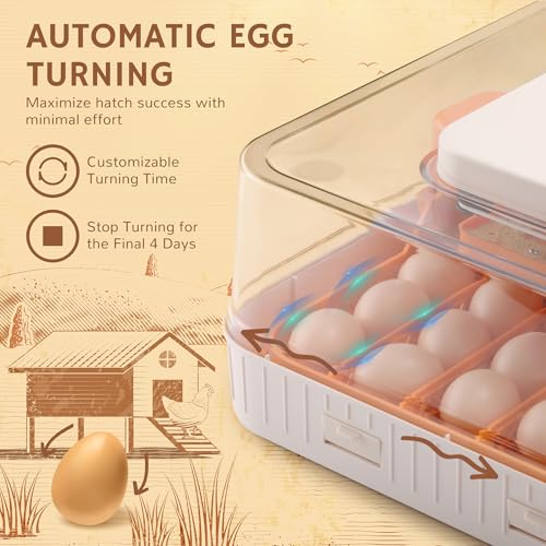 iPettie Nestasy ProHatch56 Egg Incubator with Automatic Egg Turning and Humidity Temperature Control, 56 Eggs Capacity for Hatching Eggs, Chicken Eggs, Duck Eggs, Temperature Adjustment and Alarms