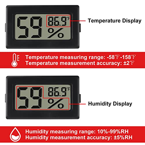6-Pack Mini Digital Thermometer Hygrometer with Probe Indoor Temperature Humidity Meter Gauge LCD Fahrenheit Display Hygrometer Thermometer Gauge, Black - color: 6PCS Black