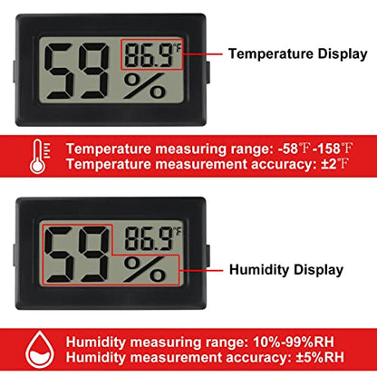 6-Pack Mini Digital Thermometer Hygrometer with Probe Indoor Temperature Humidity Meter Gauge LCD Fahrenheit Display Hygrometer Thermometer Gauge, Black - color: 6PCS Black