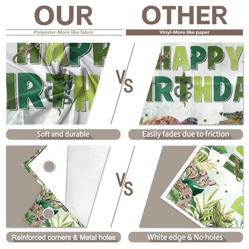 Fabric 96x60inch Reptile Birthday Backdrop Jungle Wild Banner | Tropical Rainforest Lizard Snake Turtle Alligator Palm Leaves Background, Kids Adult Party Decorations, Photo Props - size: 96x60inch