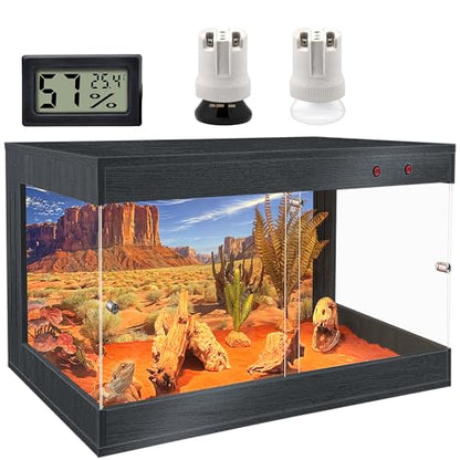 ROYXEN Reptile Tank, 30 Gallons Reptile Enclosure with Lockable Design, Tempered Glass Bearded Dragon Tank for Lizard Habitat, Soild Wood Built-in Sockets (Black, 24"x16"x15.5") - color: Black, size: 24"x16"x15.5"