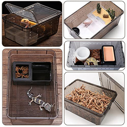 Hamiledyi 2PCS Reptile Feeding Box Snake Breeding Box Transparent Animal Habitat Cage Portable Plastic Turtle Transport Container for Bearded Dragon Lizard Spider Frog Scorpion Gecko 12.6 x 8.6 x 5.9