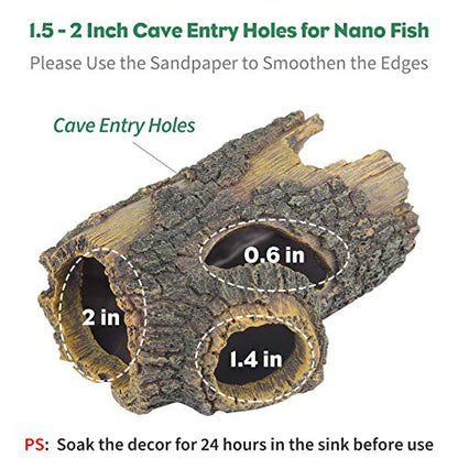 Uniclife Resin Hollow Tree Trunk Betta Log Aquarium Decorations Ornament Fish House Cave Wood House Decor for Small and Medium Fish Tank - size: Small